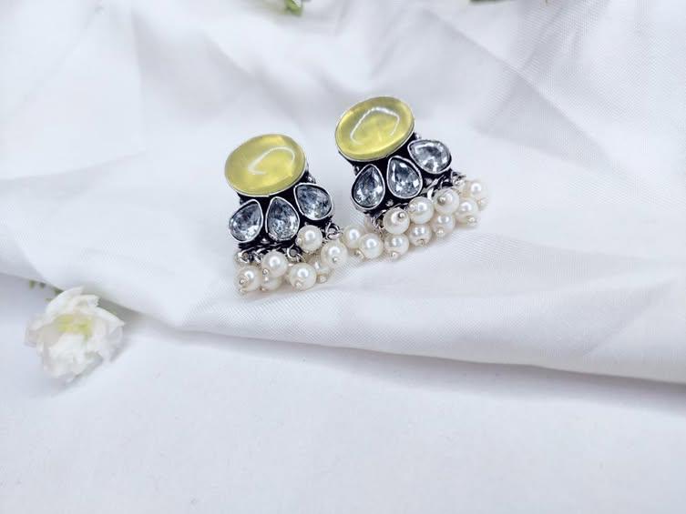 Colored Stone & Pearl Cluster Earrings by Gajban Creation