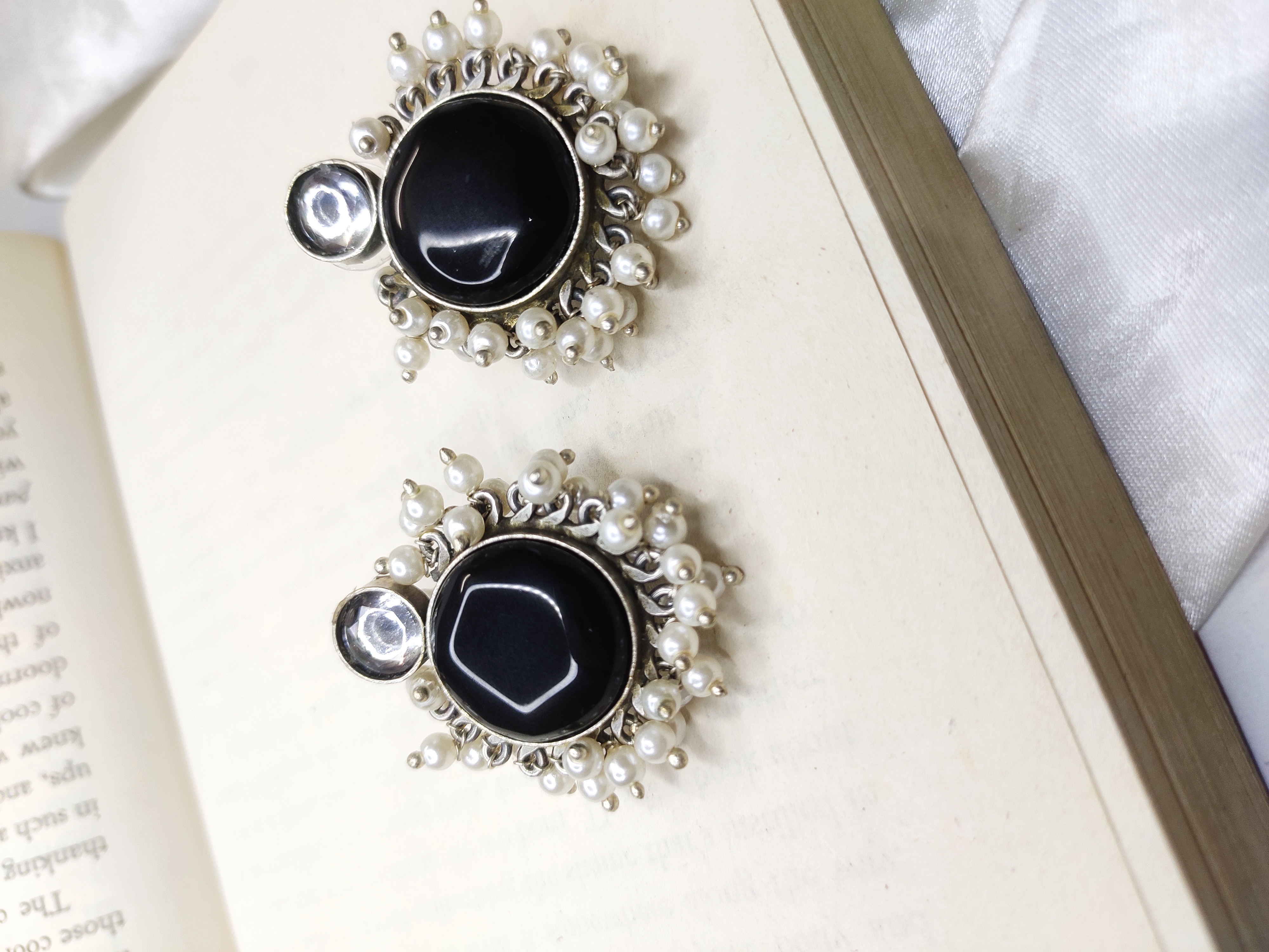  Gajban Creation "Eternal Midnight" Pearl & Onyx Stud Earrings