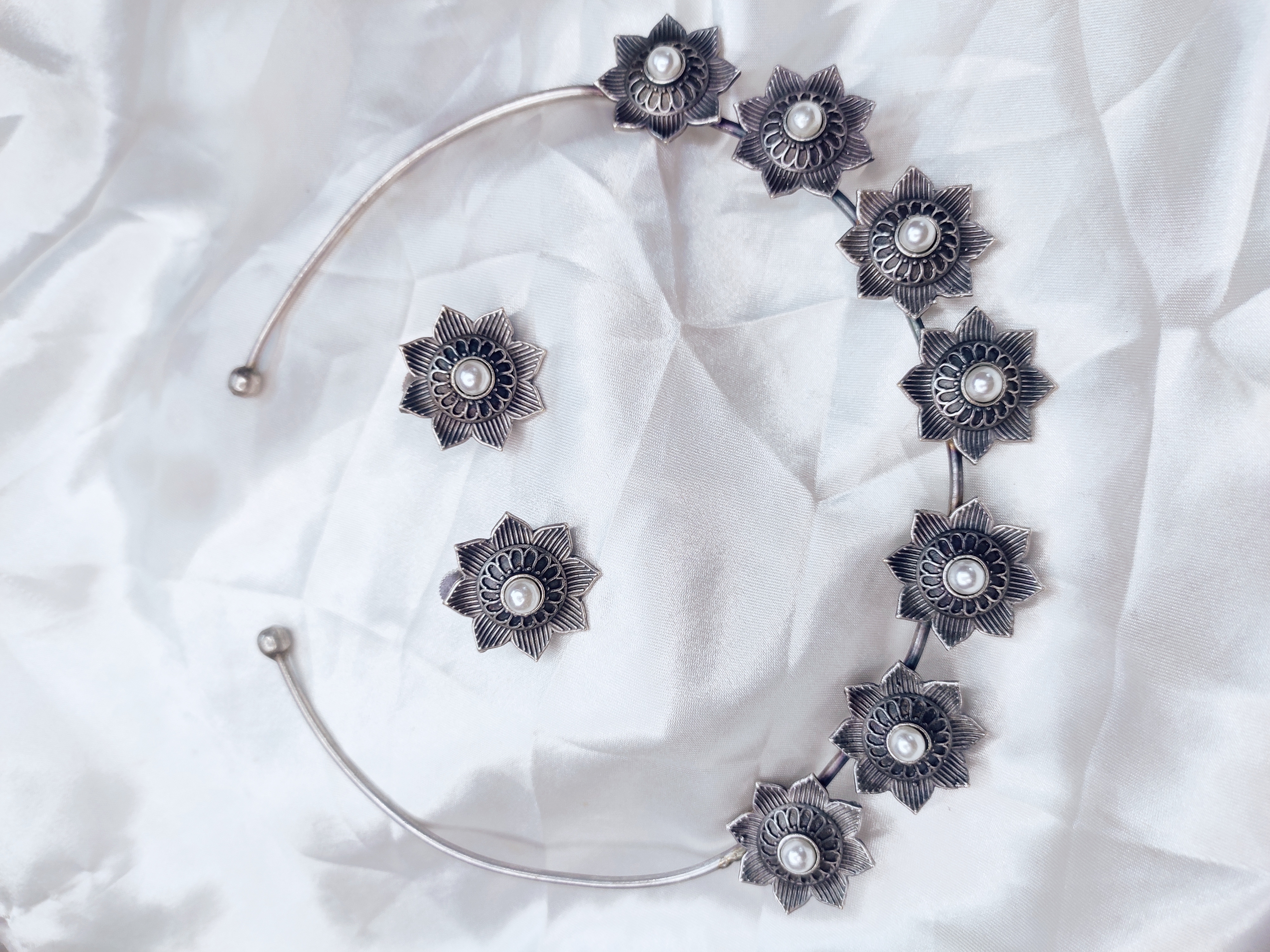 Embrace Your Inner Goddess with the Devi Bloom Oxidized Silver Choker Set
